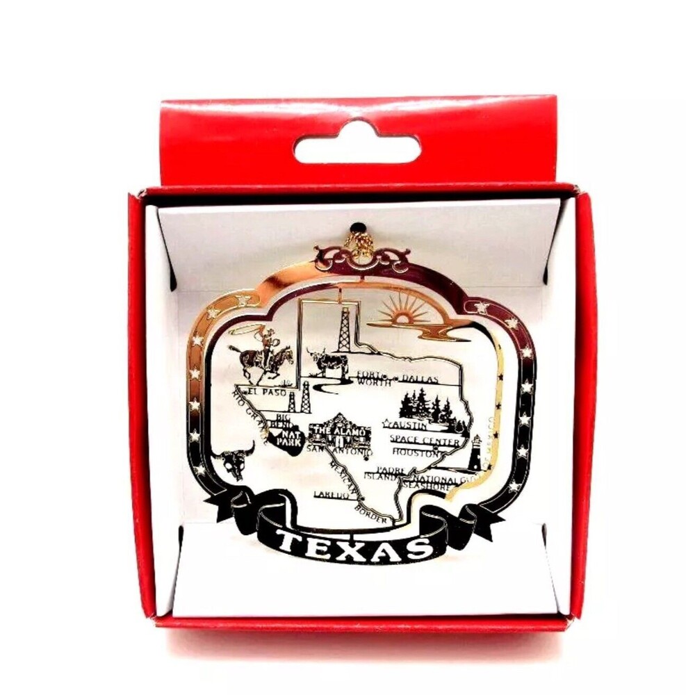 Texas State Brass Ornament Popular Cities Icons Landmarks Austin Houston Alamo